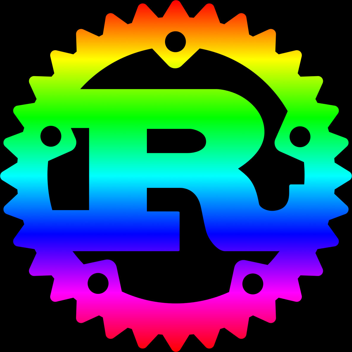 Rust logo with rainbow.
